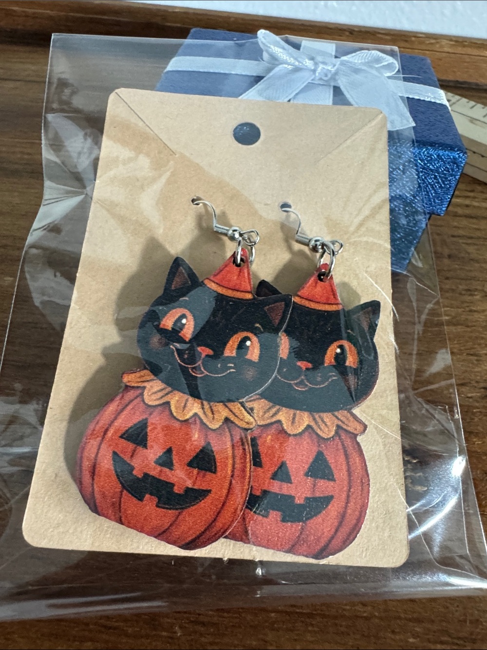 Black Cat Pumpkin Halloween Wooden Earrings 🎃🐈⬛